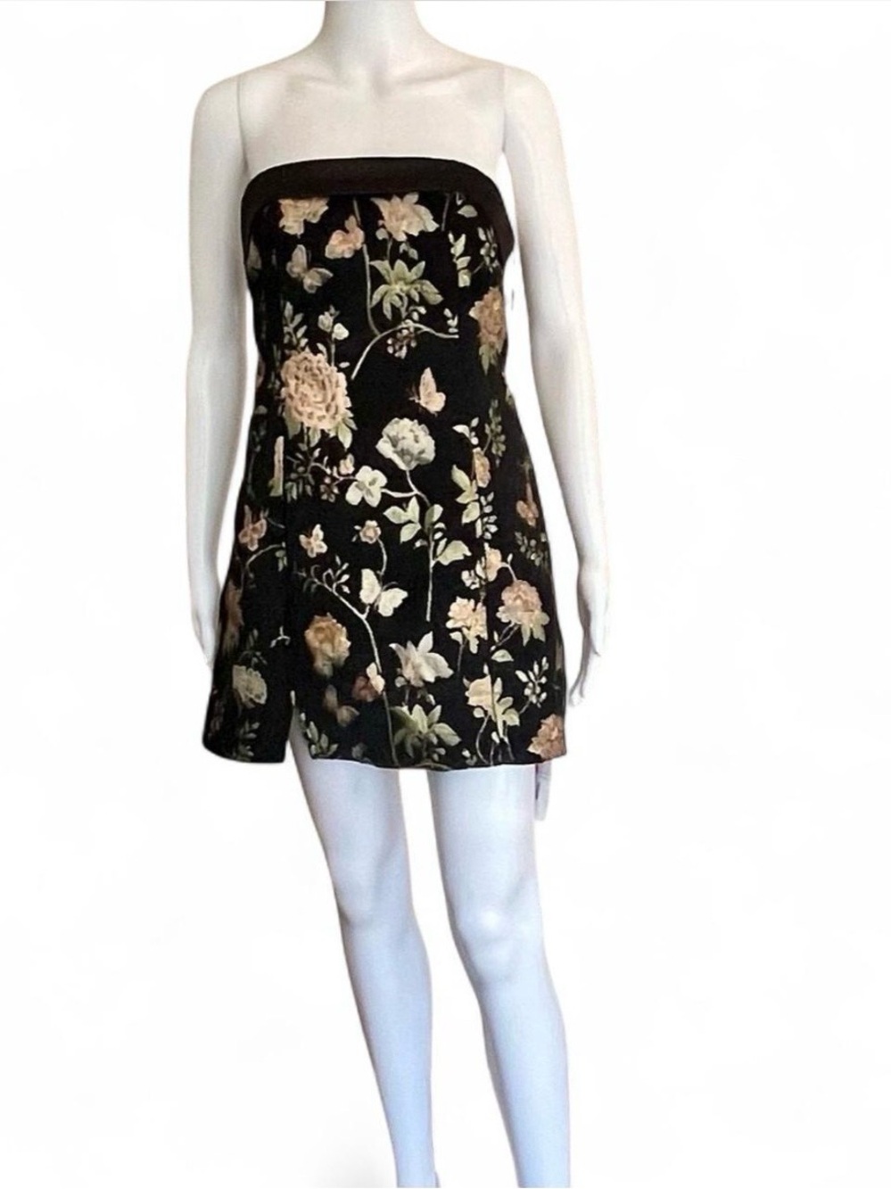 Cider Floral Jacquard Tapestry Strapless Mini Dress Size Small Black Coquette